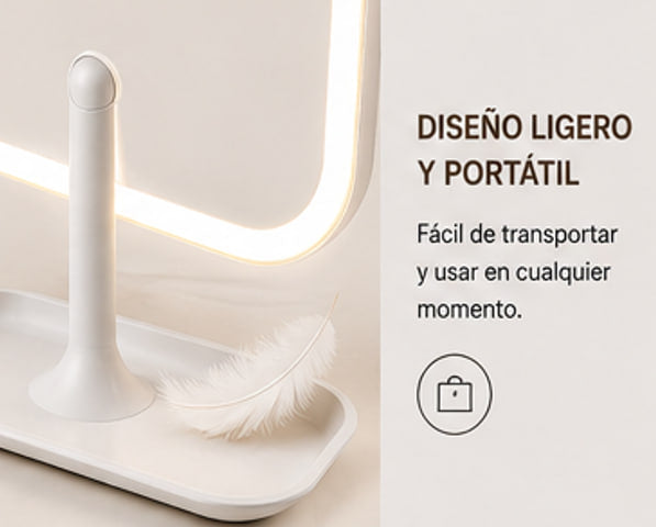 Espejo de tocador LED recargable con luces regulables de 3 colores, espejo cosmético portátil con Control táctil