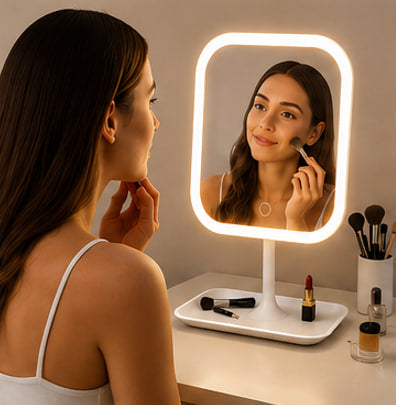 Espejo de tocador LED recargable con luces regulables de 3 colores, espejo cosmético portátil con Control táctil