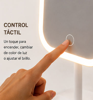 Espejo de tocador LED recargable con luces regulables de 3 colores, espejo cosmético portátil con Control táctil