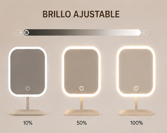 Espejo de tocador LED recargable con luces regulables de 3 colores, espejo cosmético portátil con Control táctil