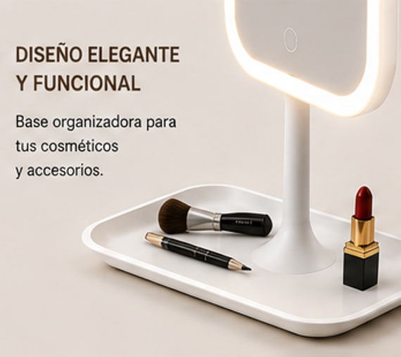 Espejo de tocador LED recargable con luces regulables de 3 colores, espejo cosmético portátil con Control táctil