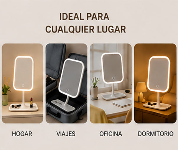 Espejo de tocador LED recargable con luces regulables de 3 colores, espejo cosmético portátil con Control táctil
